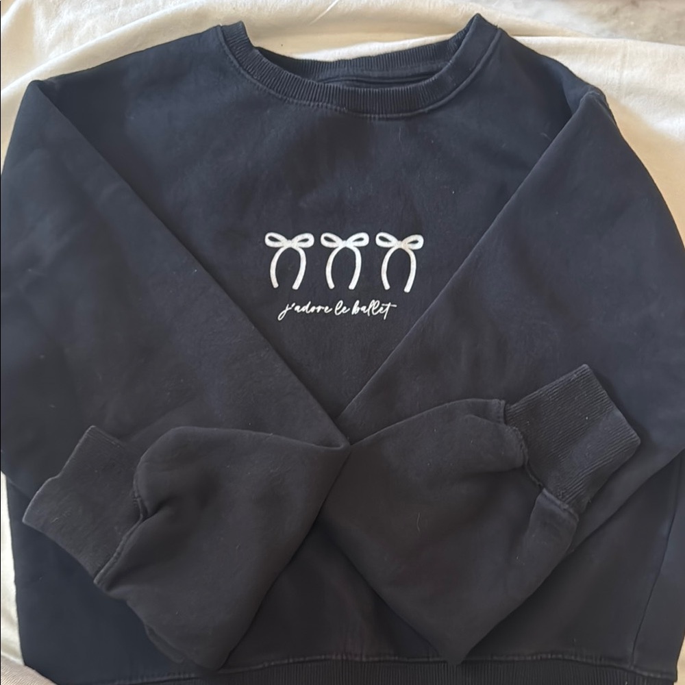Zara Black Sweatshirt with White Bow Design